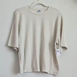 Old Navy Women's Loose Beige & Silver Stripe Short Sleeve Top